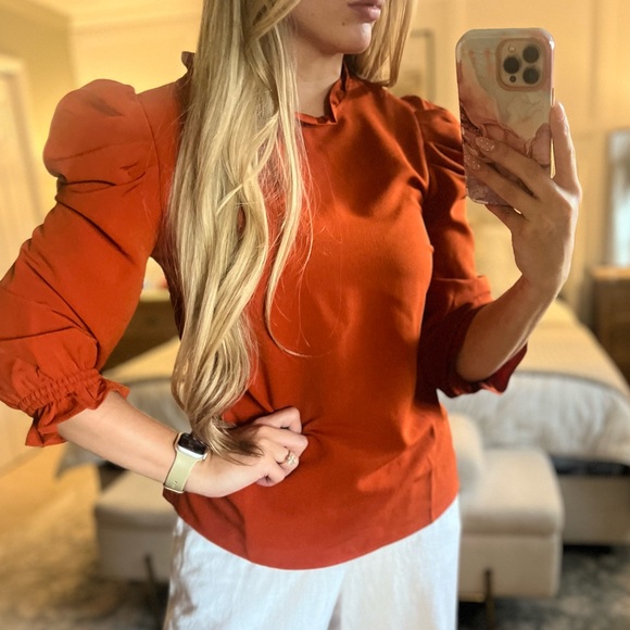 Sugarlips Terracotta Puff Sleeve Blouse - Picture 1 of 4